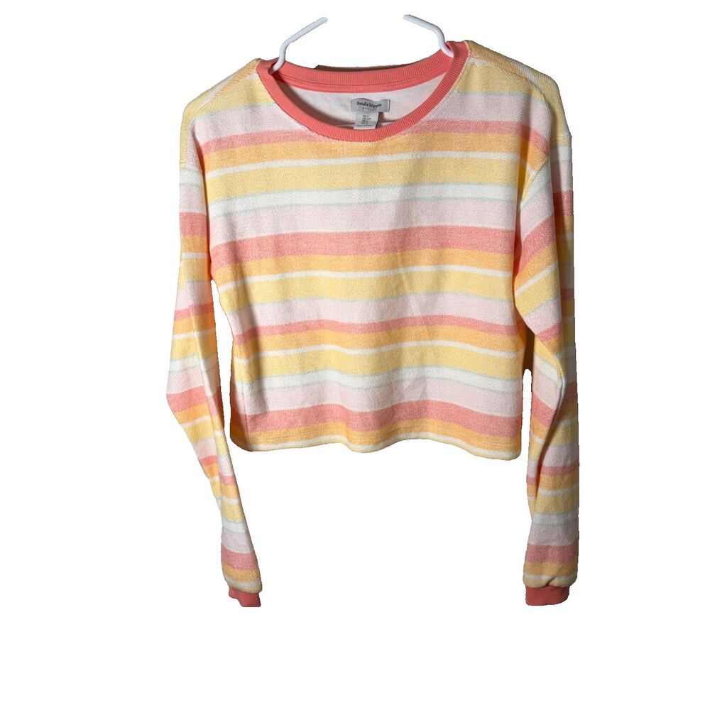 Haute Hippie T-Shirt Women's Small Striped Cropped Long Sleeve Pastel NWT